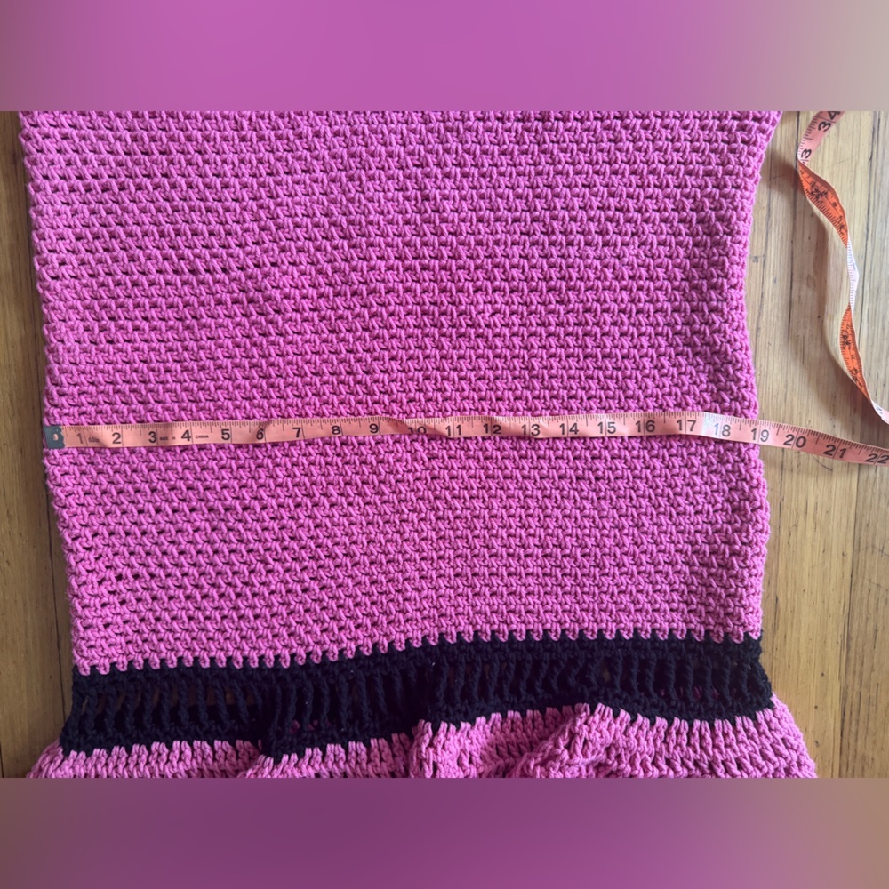 Vintage Pink Black Crochet Maxi Dress with Mermaid Hem - Picture 9 of 10
